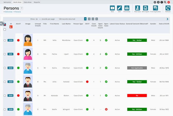 SmarterSoft screenshot: Searchable list of Clients/Persons