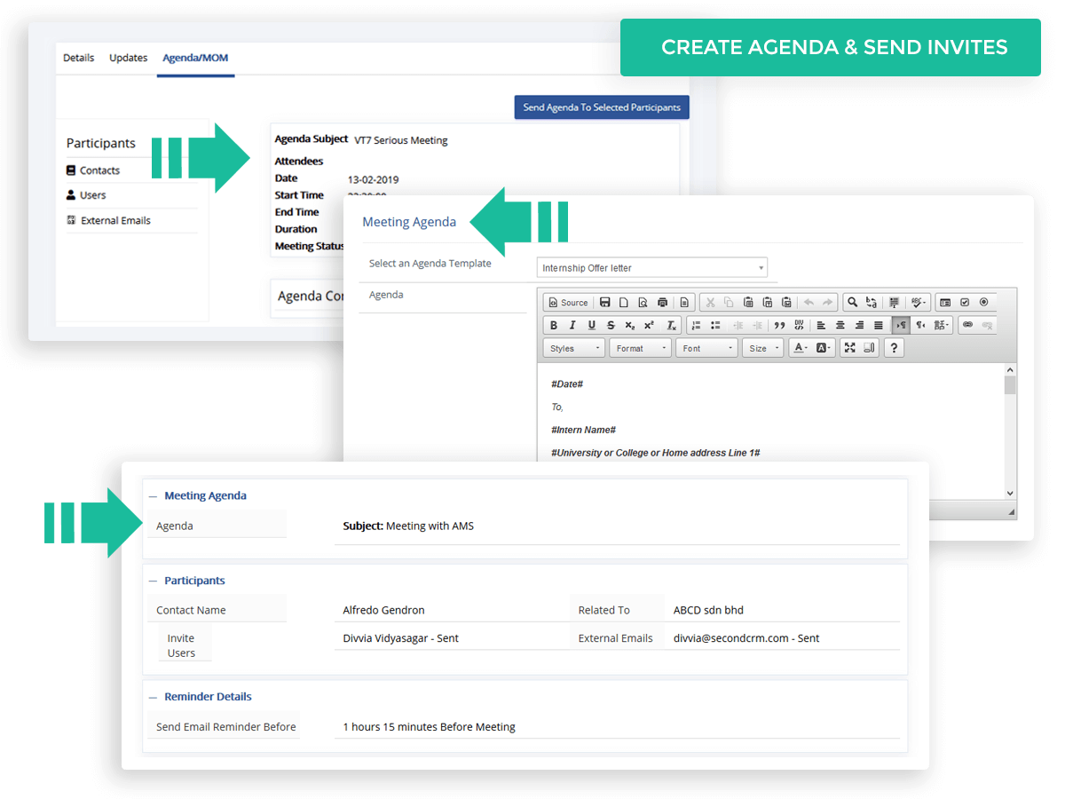 Create a meeting, plan an agenda and send invite to all attendees with just a few clicks. Organising meetings efficiently with automated invitations, reminders, and even room booking.