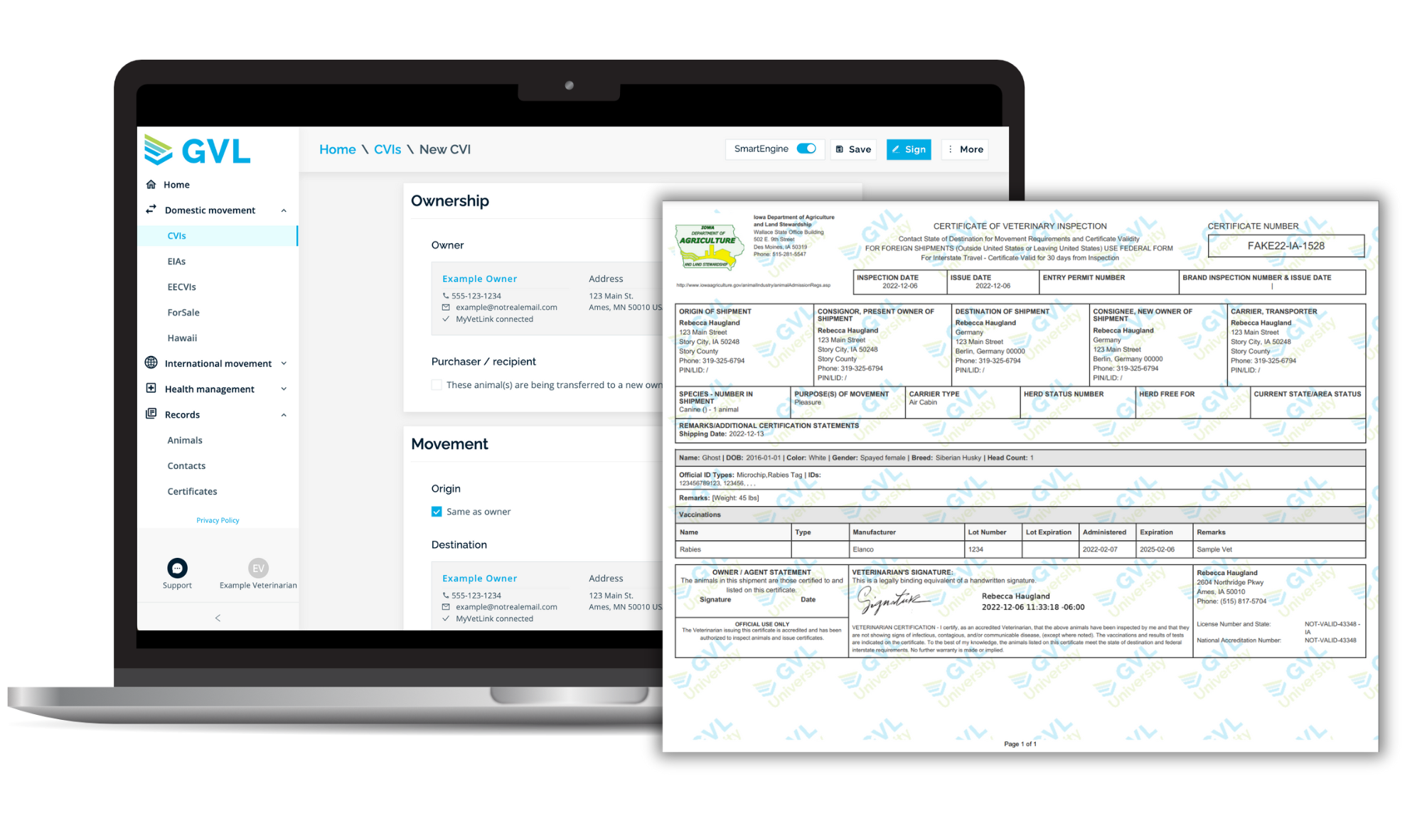 GlobalVetLink screenshot: CVI