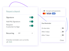 Bookipi Software - Get paid on time. Enable credit card payments, set billing types, billing frequency and due date reminders.