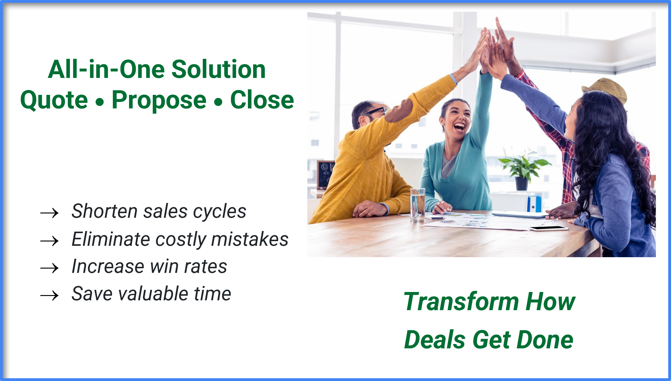 GleanQuote screenshot: All-in-One Solution Quote  Propose  Close    Transform How Deals Get Done