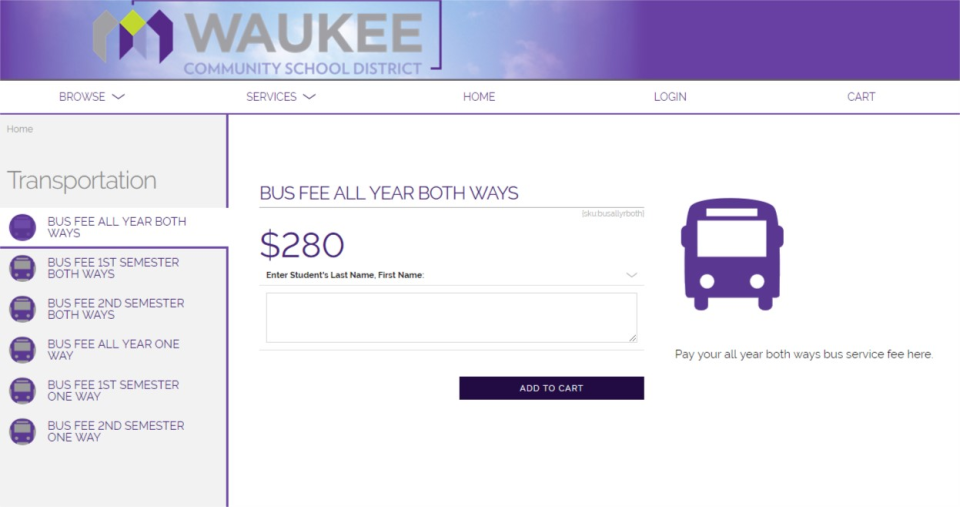 RevTrak screenshot: RevTrak transportation charges