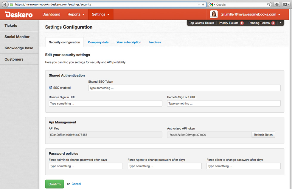 Deskero Software - Deskero settings configuration