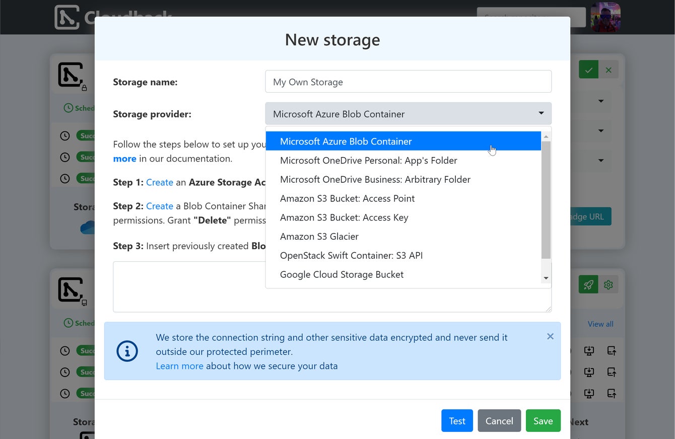 Cloudback new storage
