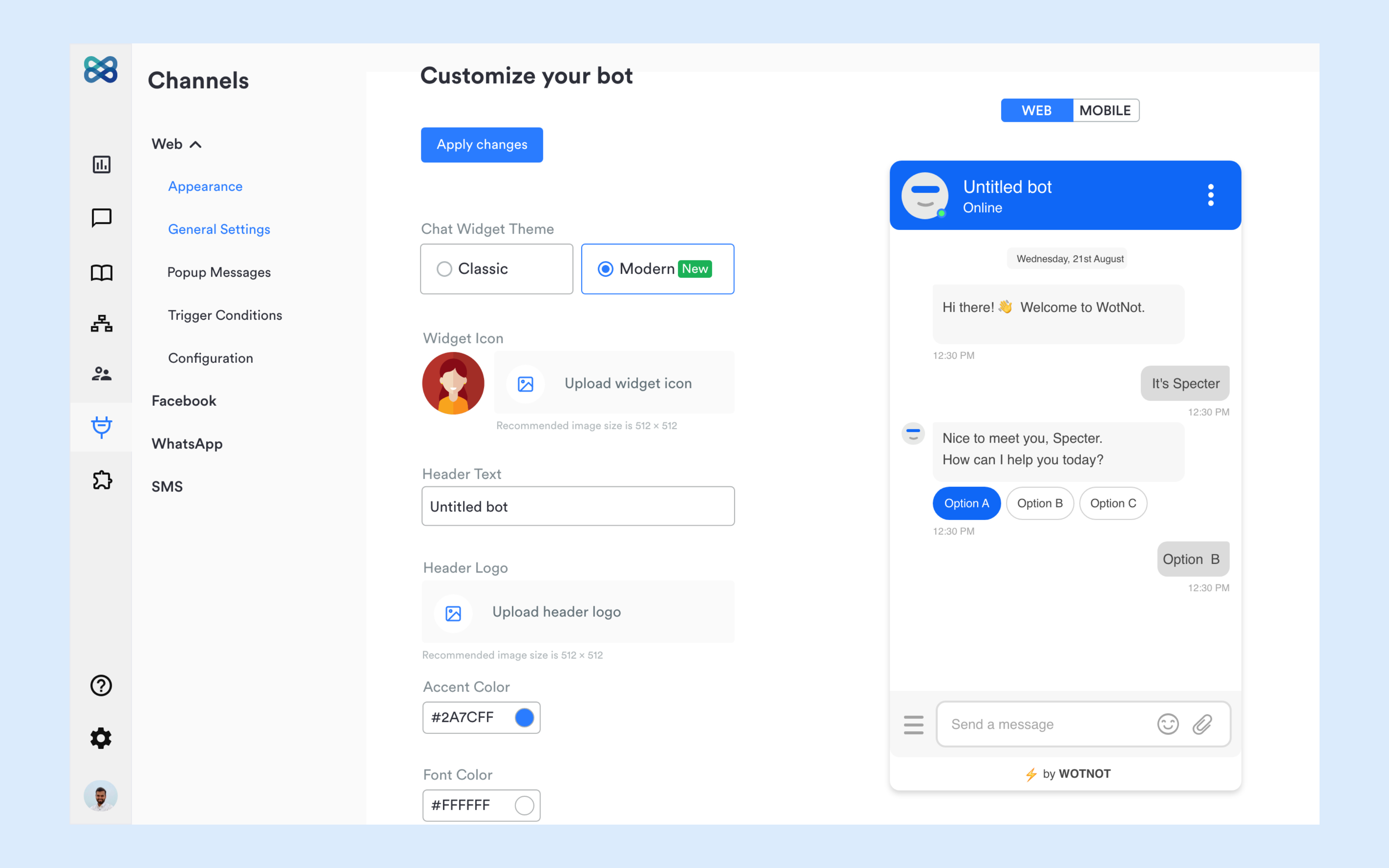 WotNot Software - Configure your chat widget