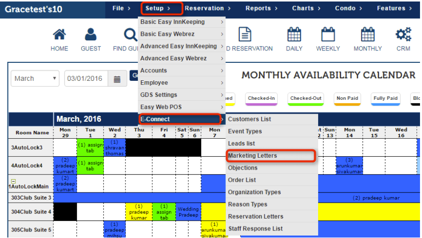 GraceSoft Easy InnKeeping Software - Generate marketing letters through E-Connect