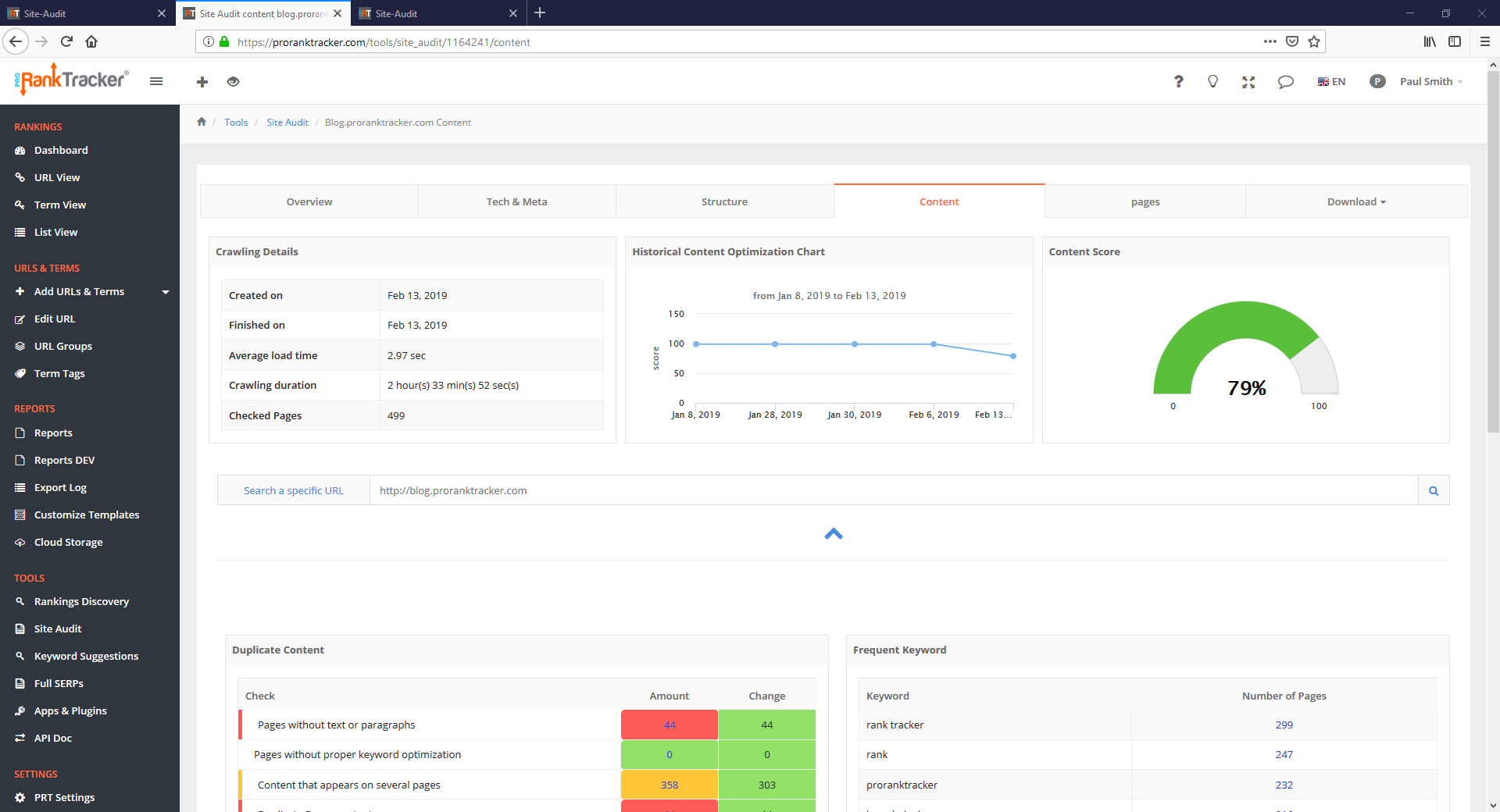ProRankTracker content analytics