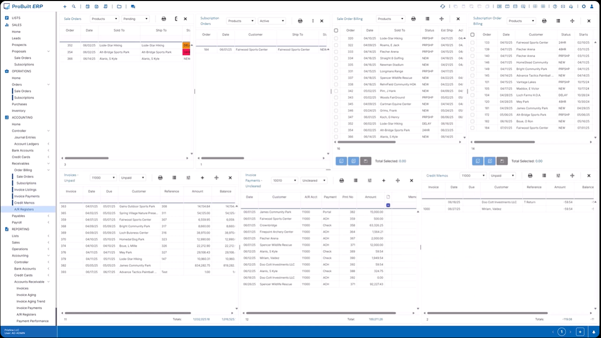 ProBuilt ERP screenshot: ProBuilt accounts receivable