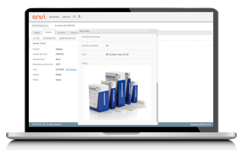 ENVI screenshot: Envi healthcare inventory management screenshot