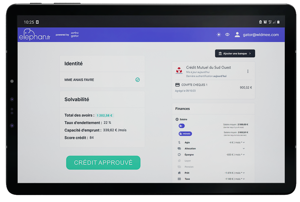 Control solvency in real time by controlling all income and expenses at source to automate your credit or tenant scoring and make better decisions.