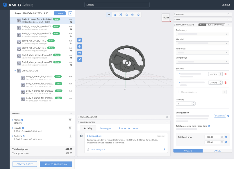 AMFG screenshot: AMFG manufacturing process manager