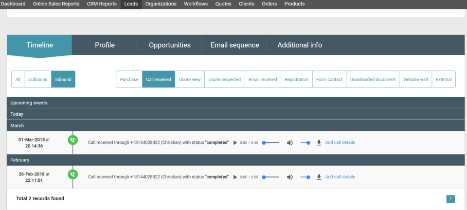 SeoToaster CRM Software - Create leads from calls
