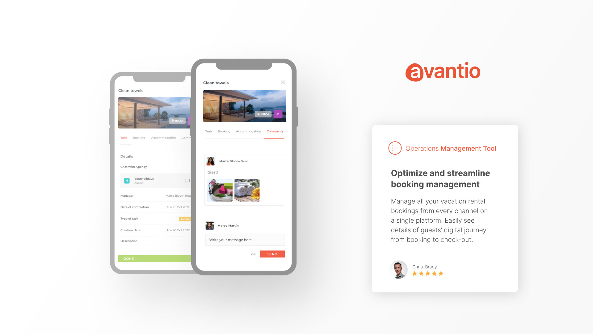 Upgrade task management with Avantio’s Operations Management Tool, managing instant communication with all maintenance stakeholders, making task management for vacation rentals a breeze.