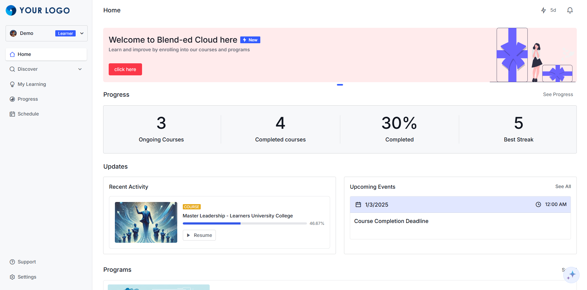 Blend-ed screenshot: Blend-ed Learning Cloud Home