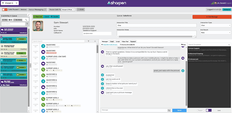 Sharpen screenshot: See your calls, chats, Tweets, interaction history and more in a single interface.