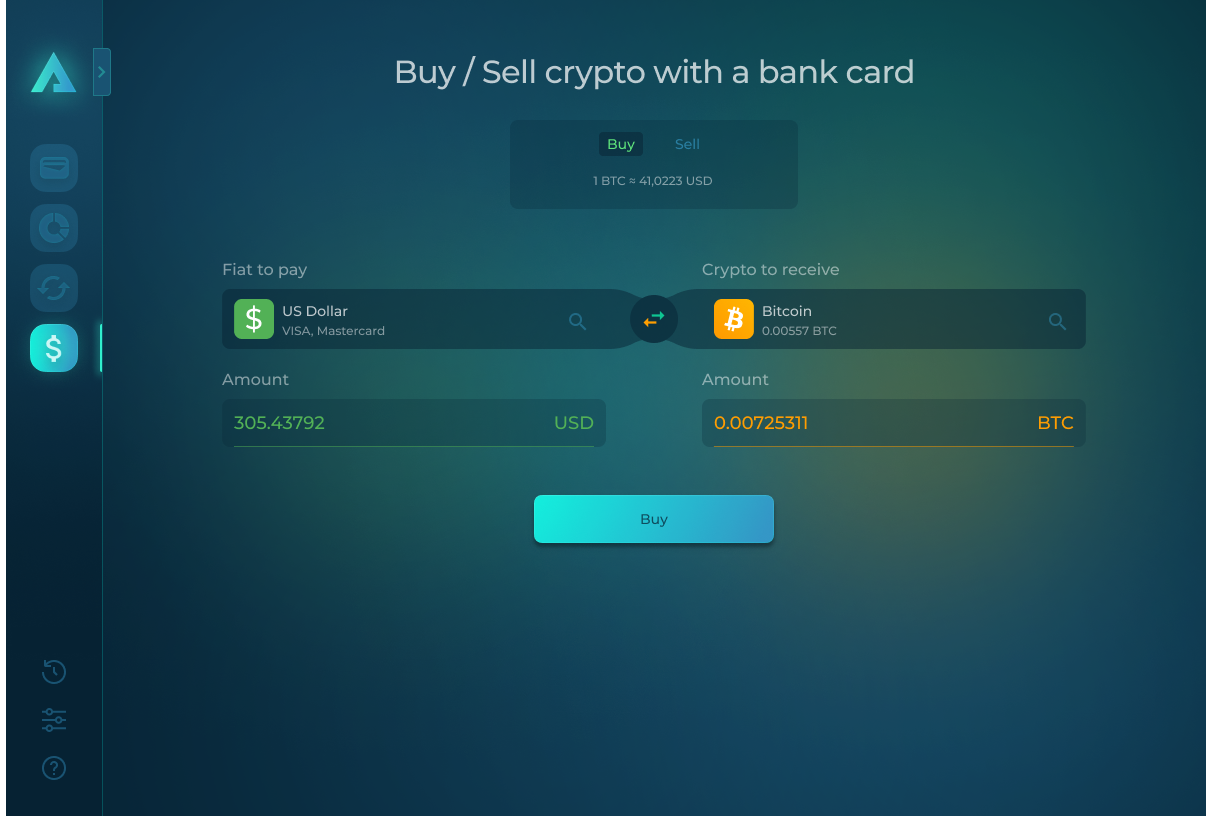 Buy and sell crypto assets from the wallet