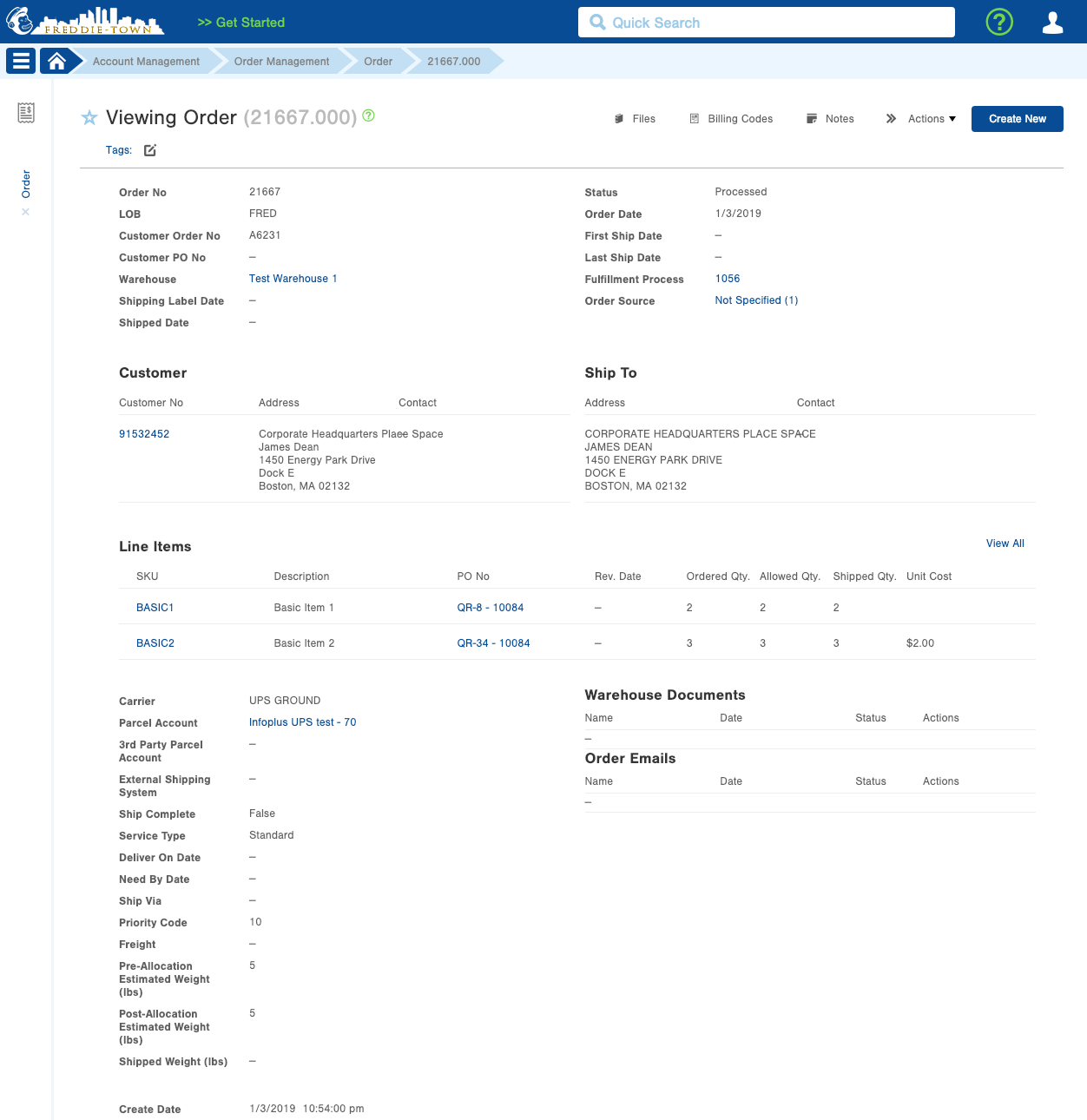 Infoplus Software - View of an outbound order.
