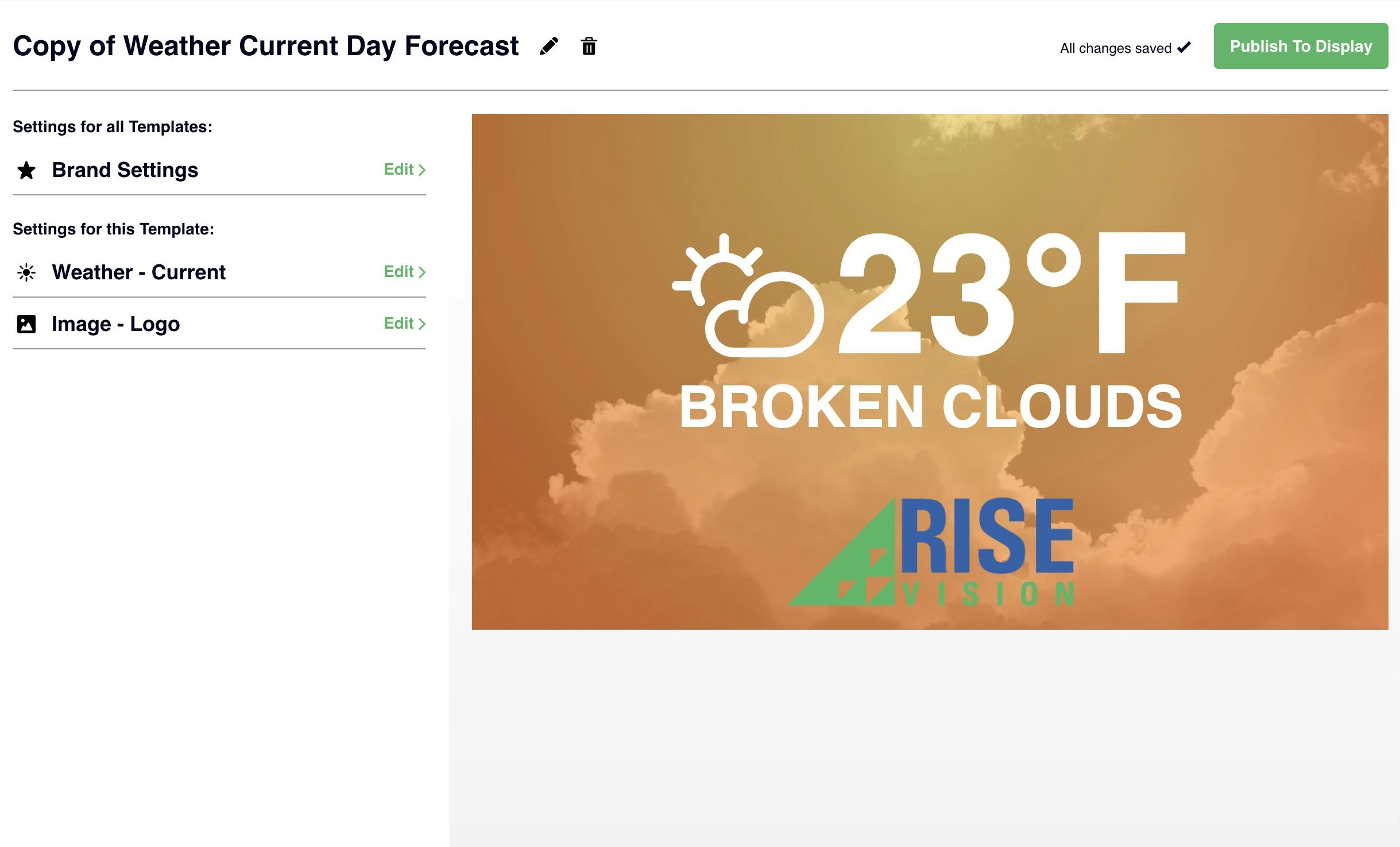 Rise Vision Software - Rise Vision weather template