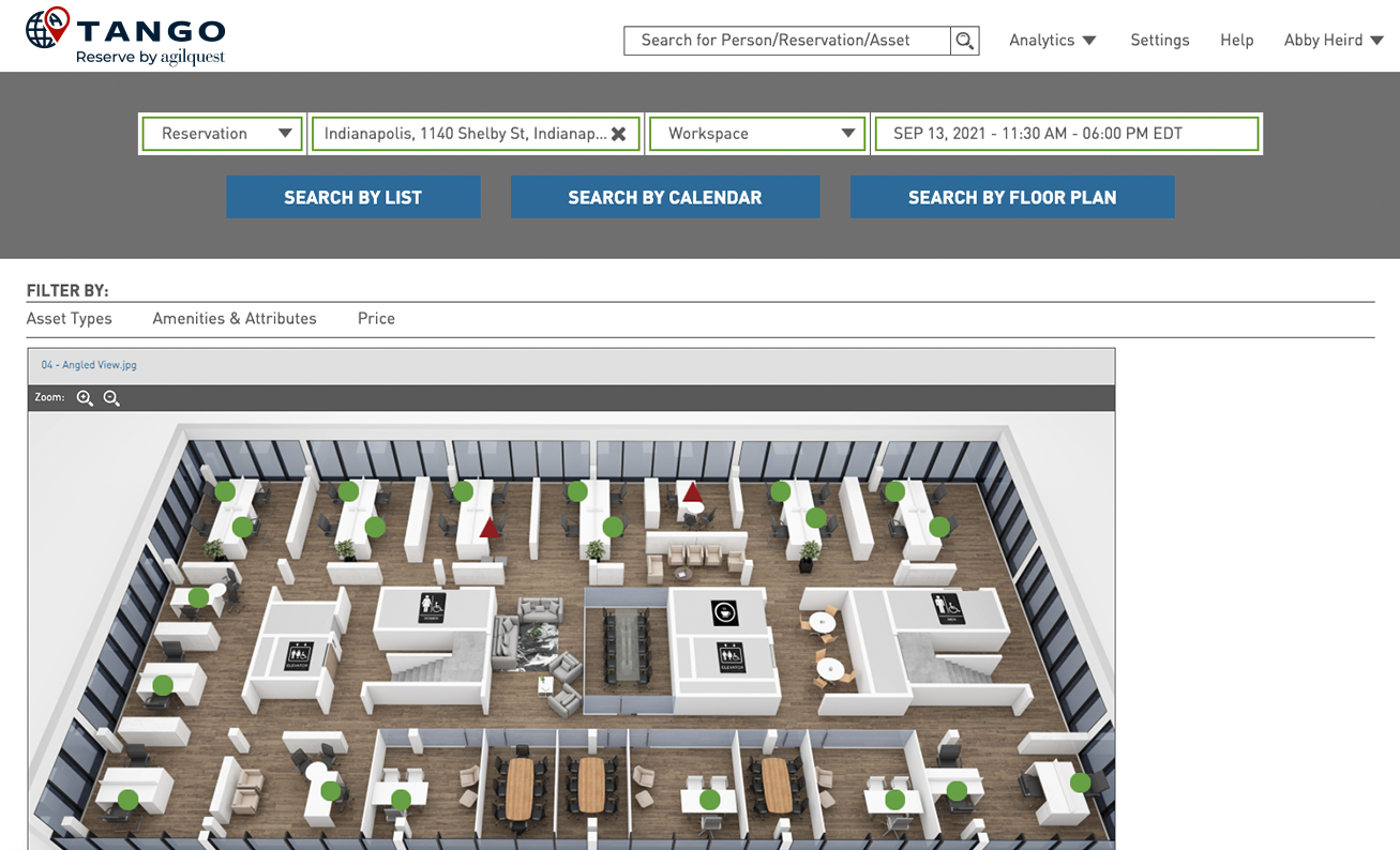 Tango Reserve screenshot: Tango Reserve search/filters