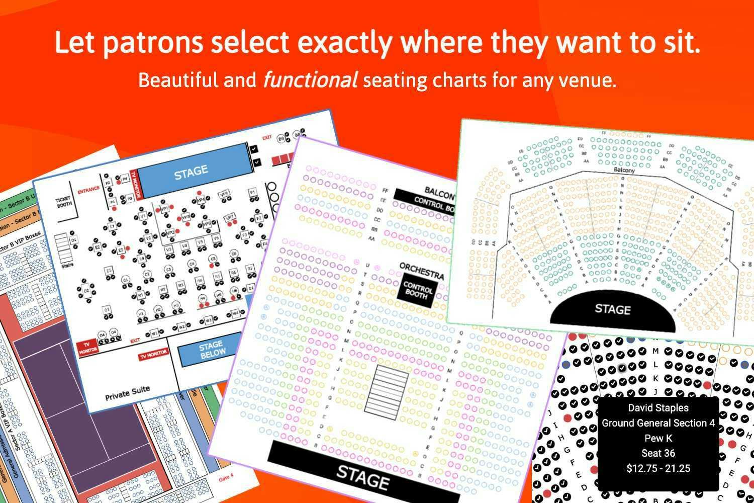 ThunderTix Software - Beautifully designed seating chart accurately represent your venue with custom graphics.
