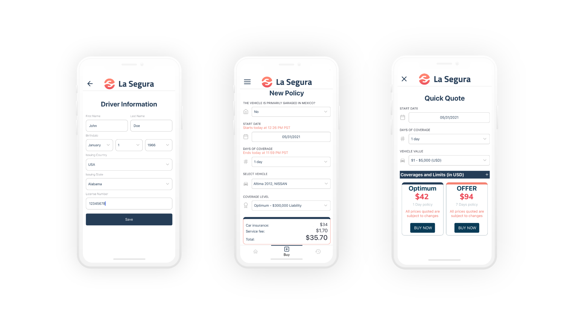 La Segura Mexico Insurance screenshot: Adding your information to La Segura Mexico Insurance is very easy!