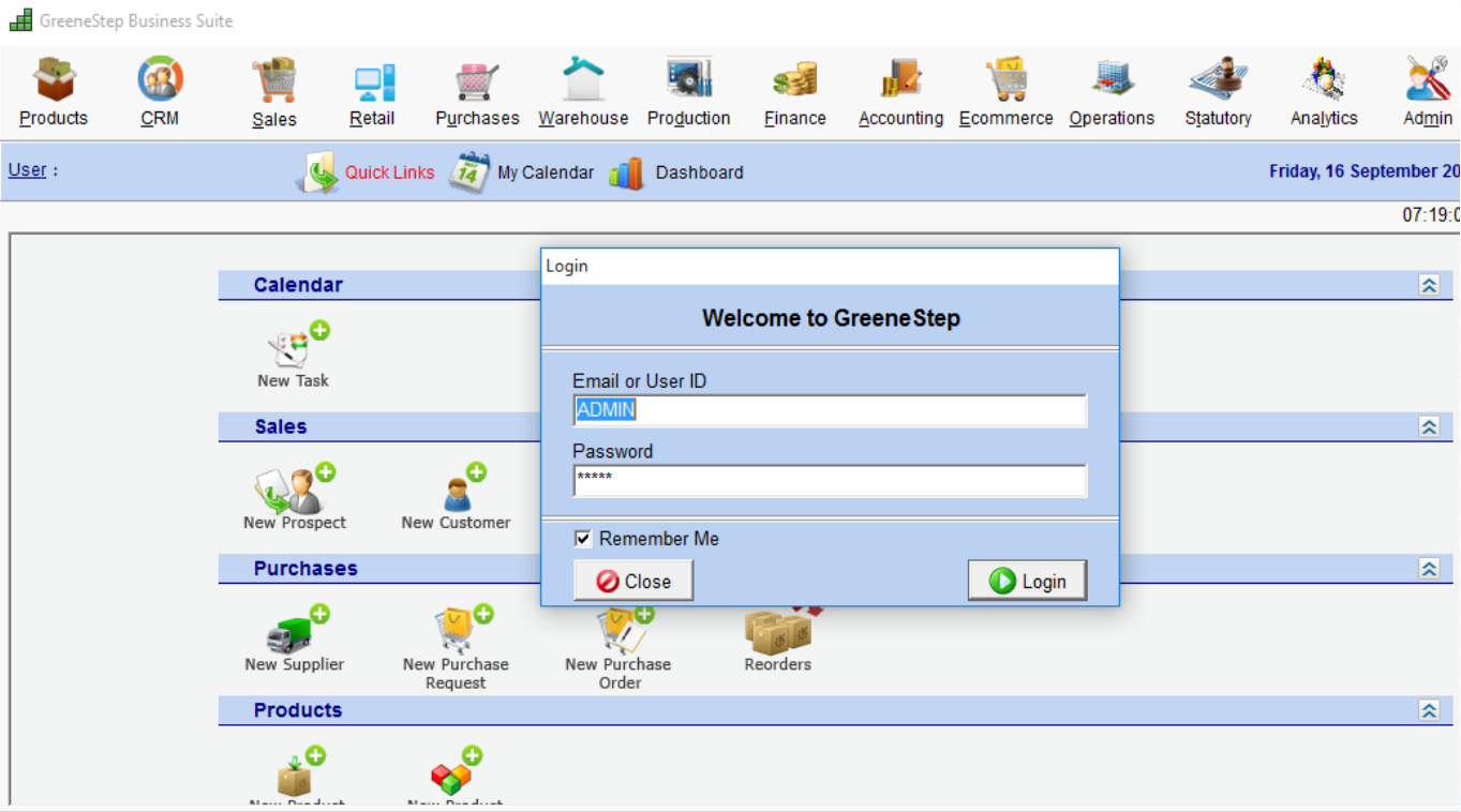 GreeneStep Business Management login