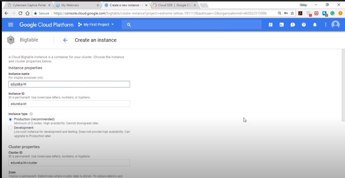 Google Cloud Storage Software - Cloud Storage creating an instance