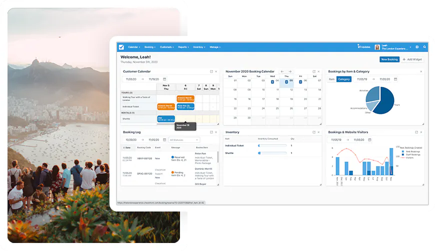 Keep track of your bookings in a centralized dashboard. Add or change reservations, leave notes for staff, manage your inventory, and get real-time insight into your business. Say goodbye to spreadsheets!