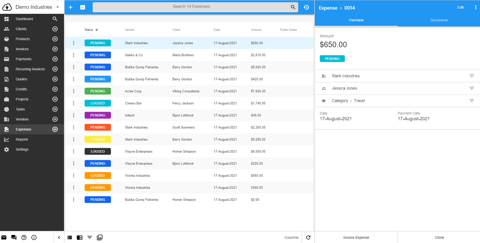 Invoice Ninja Software - Create Vendors & Track Expenses