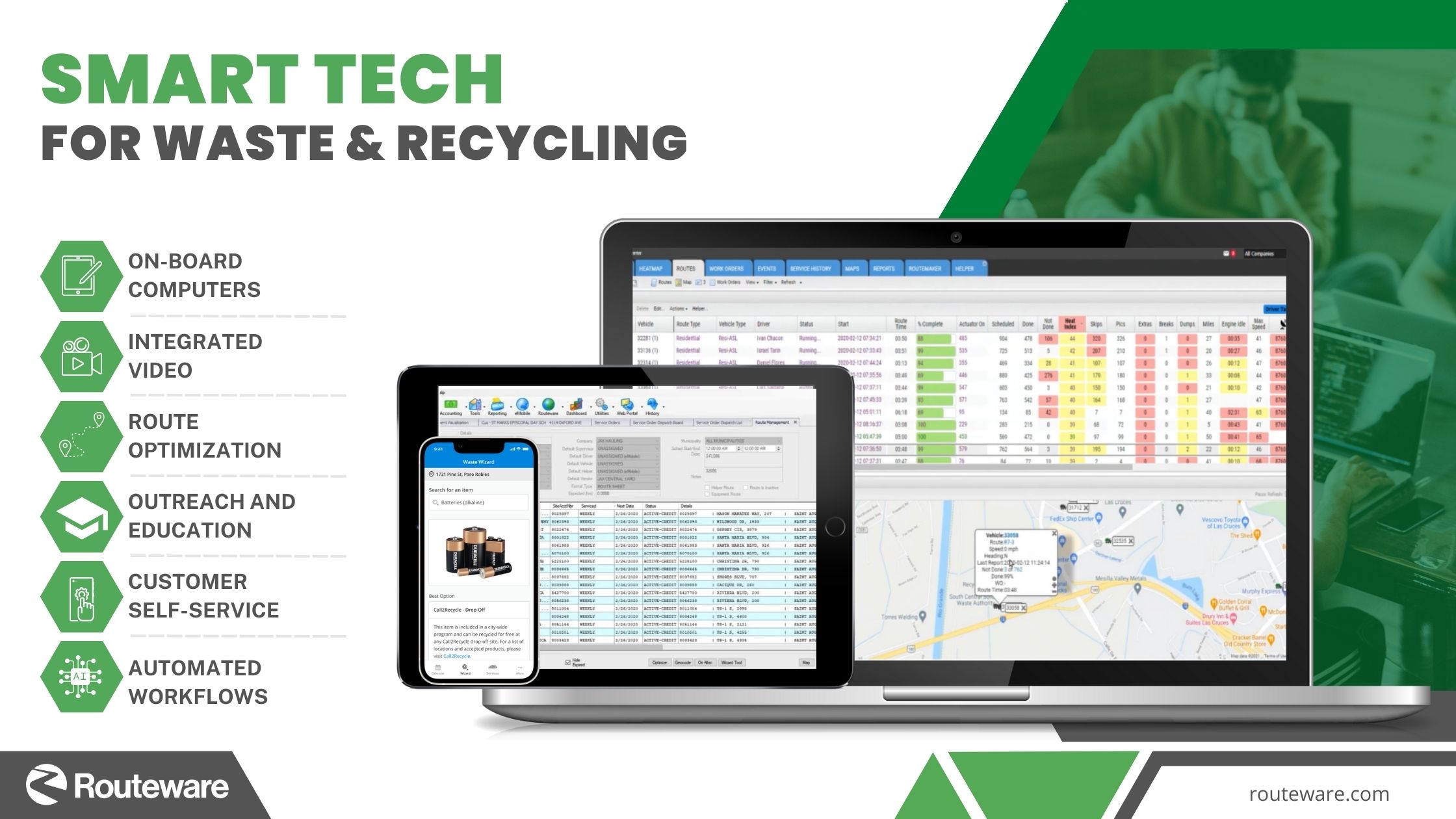 Routeware screenshot: Smart Tech for Waste & Recycling - Routing, Billing, Dispatch, Customer Service, Citizen Engagement, and more