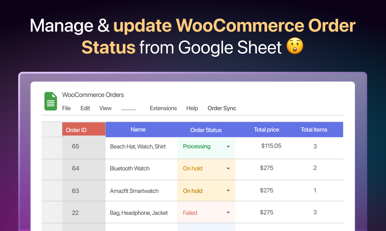 Manage WooCommerce order status from Google Sheets