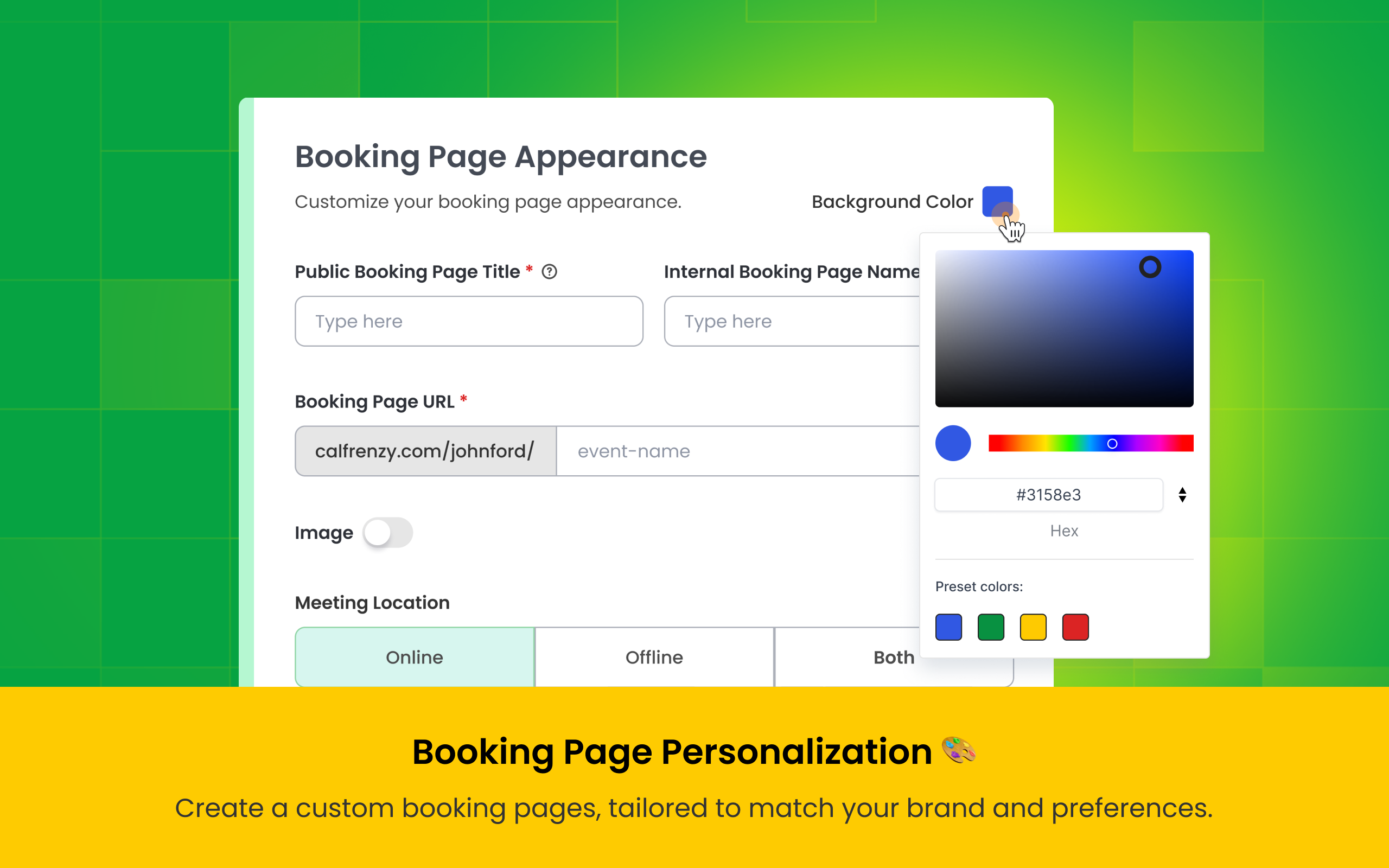Calfrenzy Software - Easily customize your booking pages with Calfrenzy’s flexible personalization tools. Match your brand seamlessly to deliver a professional booking experience.