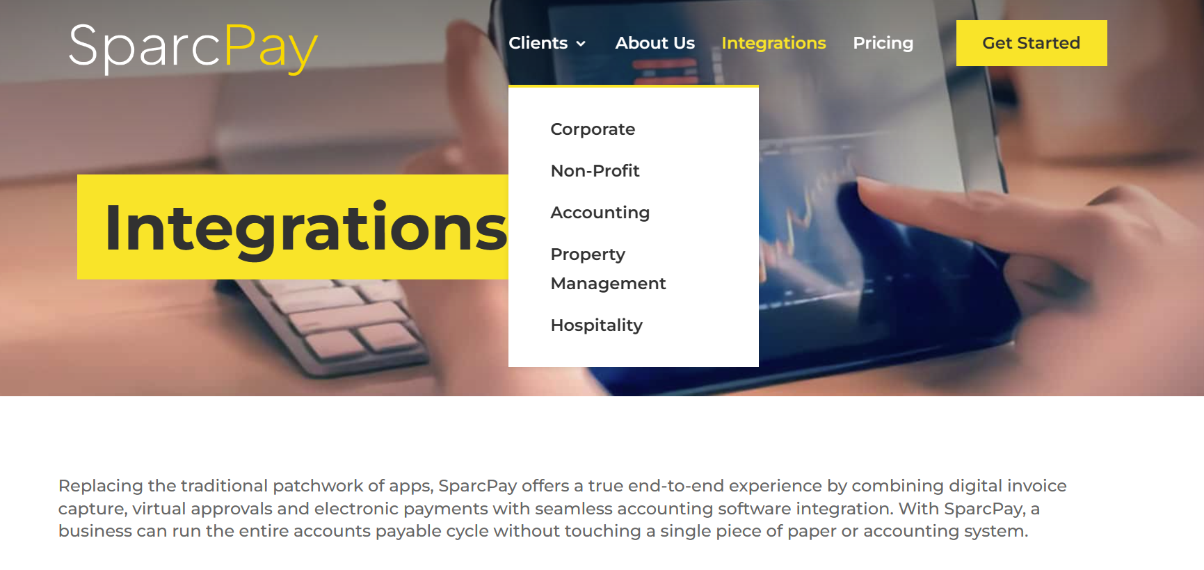 SparcPay screenshot: SparcPay integrates with numerous systems, including, QuickBooks Online, QuickBooks Desktop, Xero, Clover, ShiftSuite, CondoManager, ConStar, Builduim, Yardi and others 