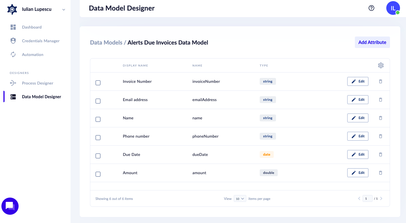Create custom data types and define relationships between data elements (attributes) using the Data Model Designer.