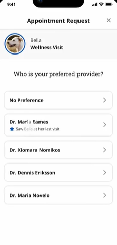 Vello screenshot: Vello appointment request