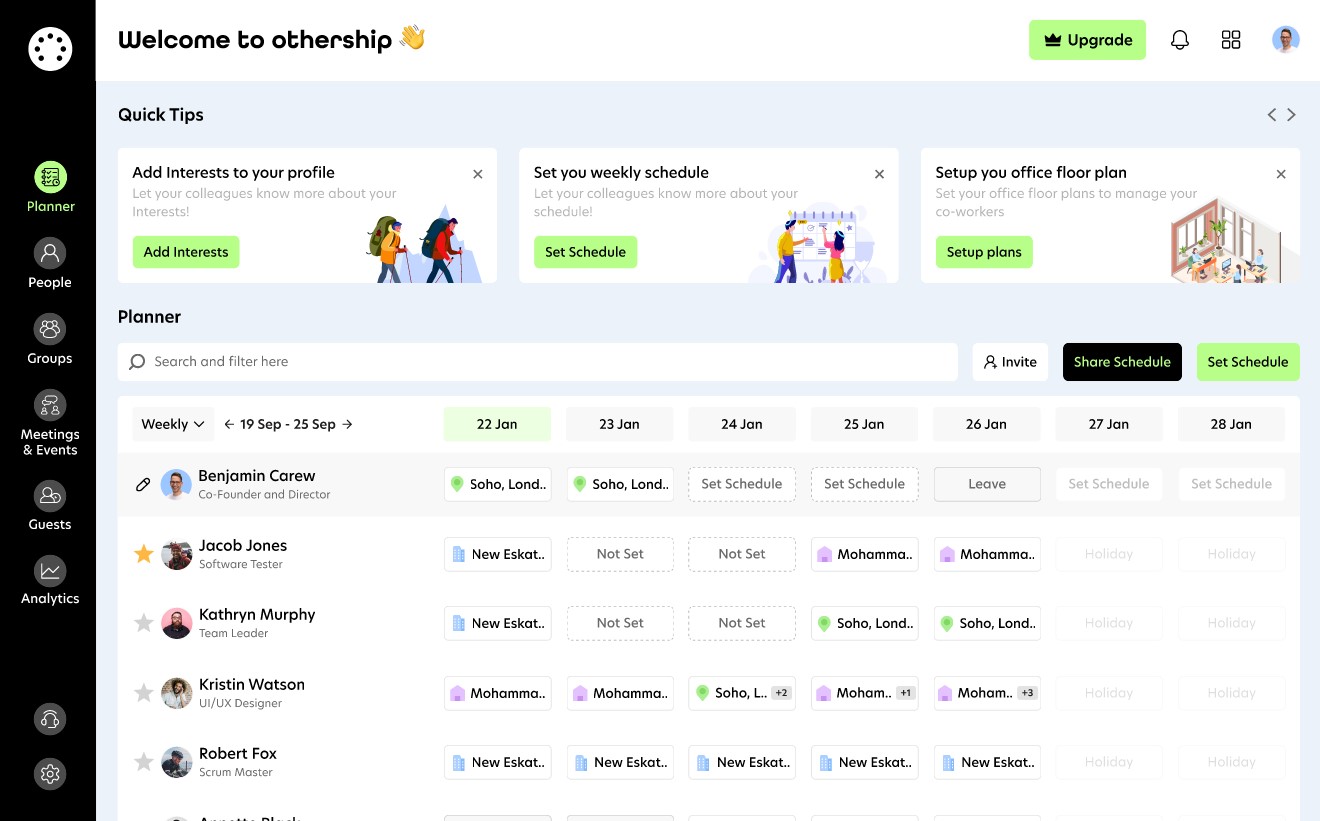 Workplace Planner, to help find your coworkers and get notifications you care about to join others.