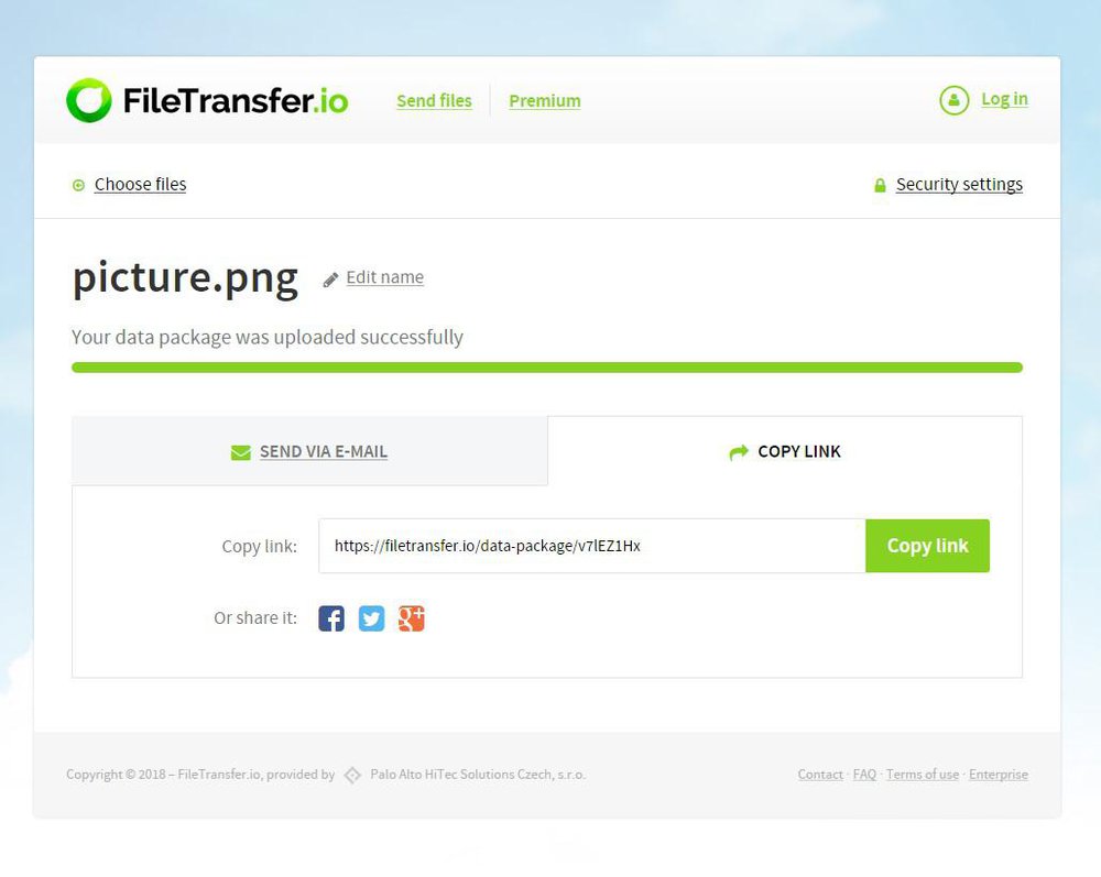 FileTransfer.io choose files for sharing