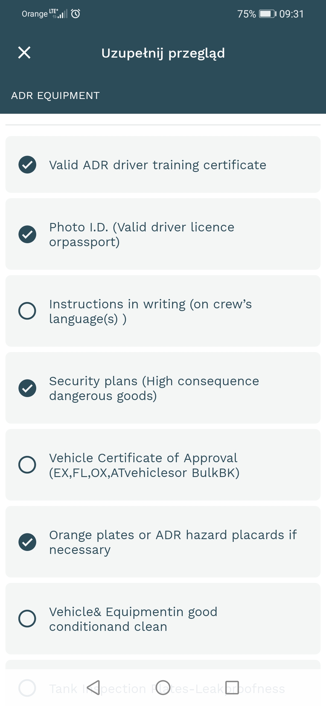 Xafy Safety App checklist