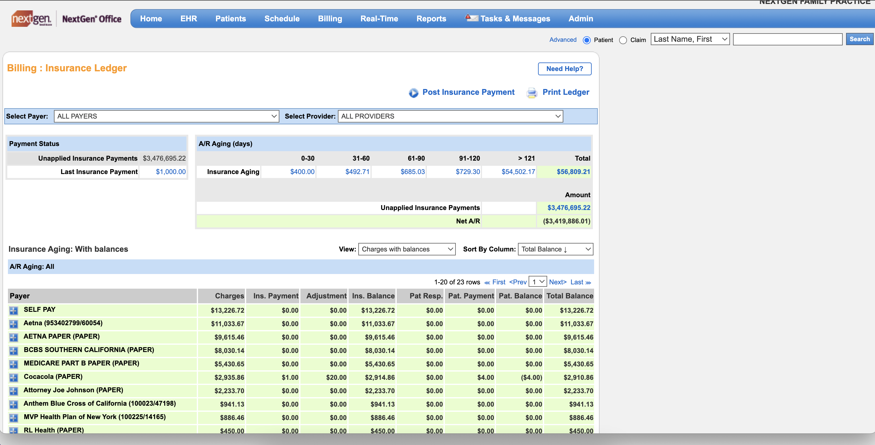 NextGen Medical Billing Software - NextGen Medical Billing - Insurance Ledger