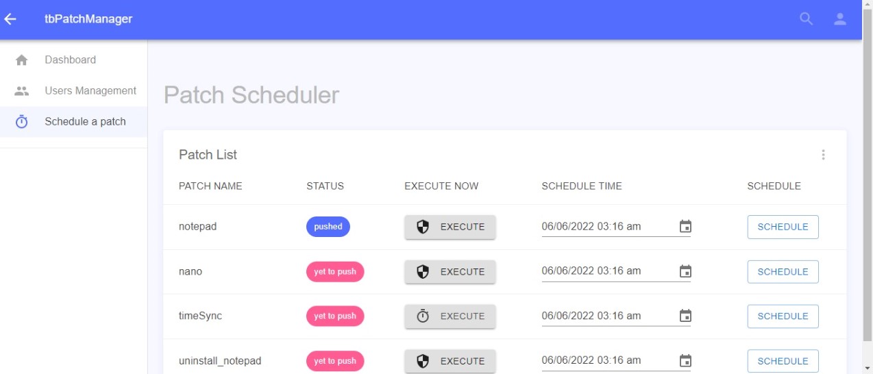tbPatchManager schedule a patch
