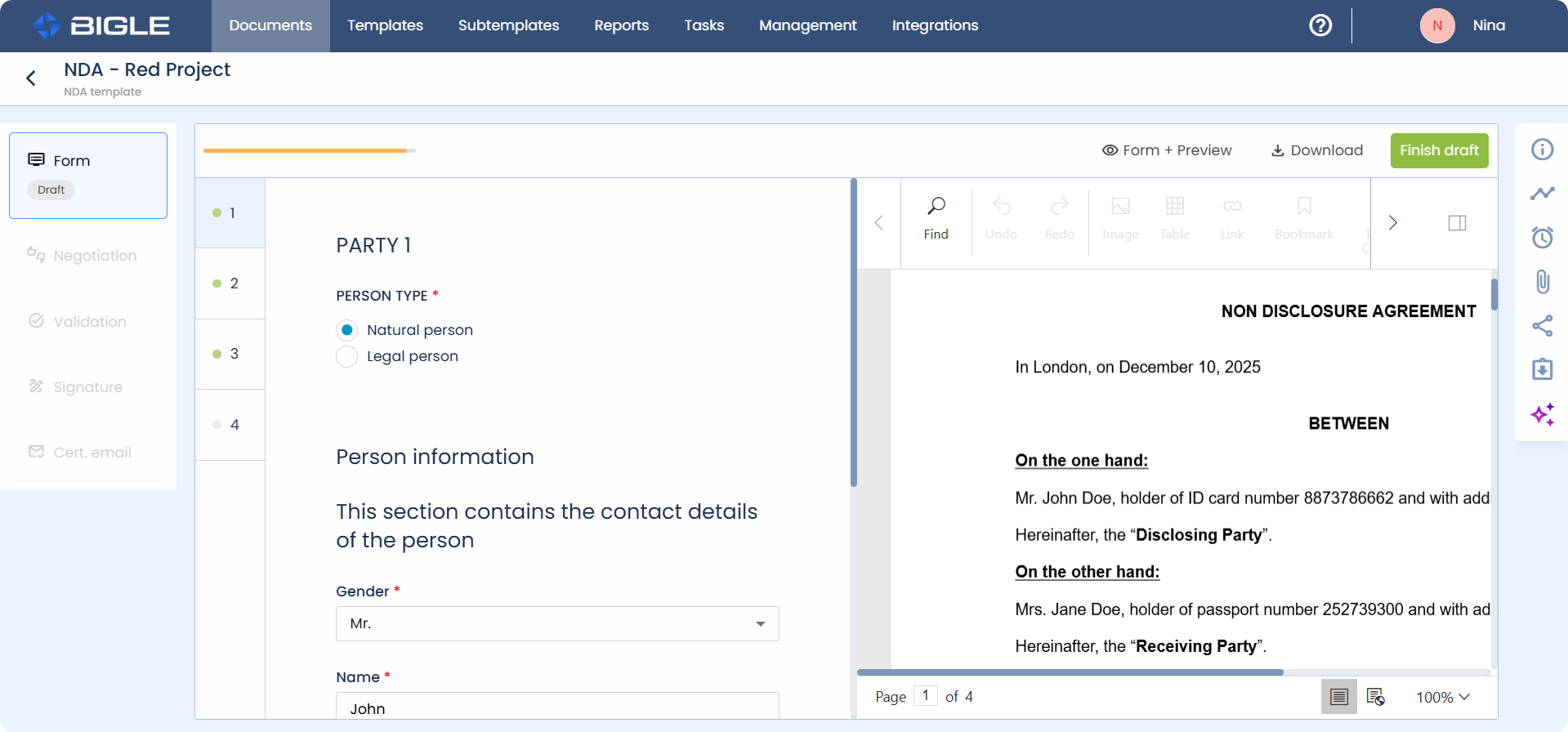 Bigle Software - Bigle CLM document creation