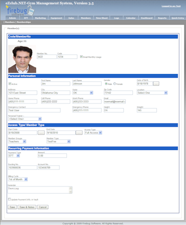 eZclub.NET screenshot: eZclub.NET’s member detail form displays complete member information at one go