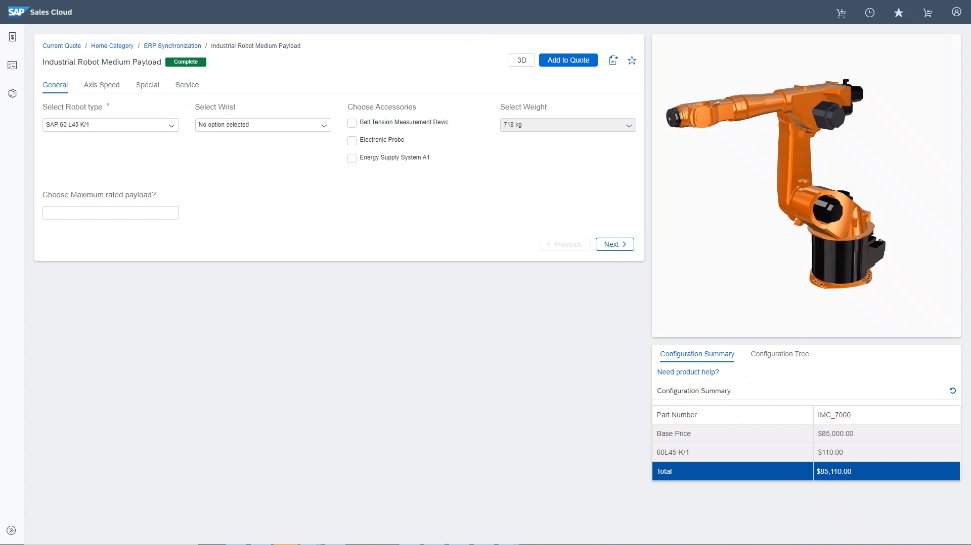 SAP CPQ screenshot: SAP CPQ configuration summary
