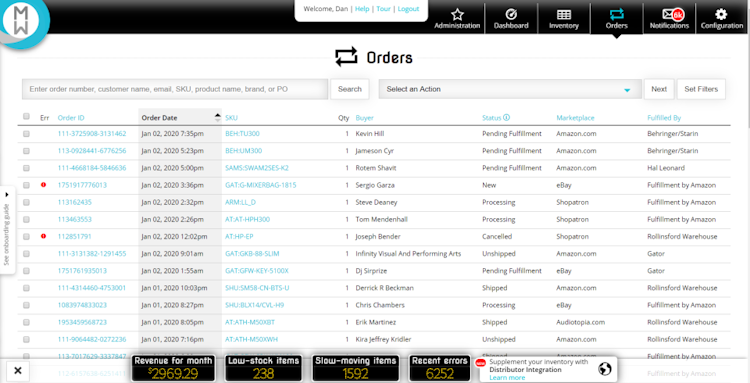 MarketplaceWorks screenshot: MarketplaceWorks order tracking