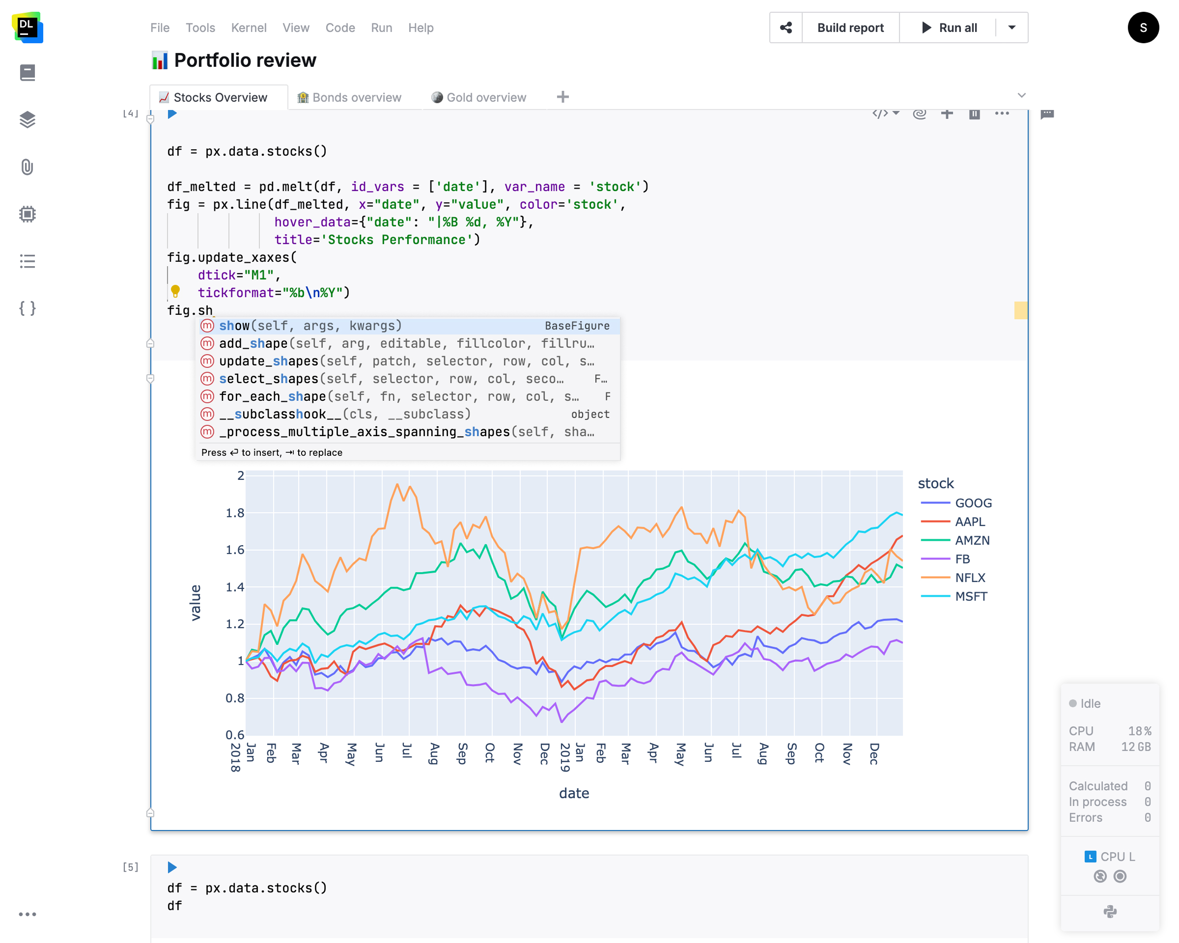 Datalore screenshot: Built-in data connections to leasing DBs and DWHs (with Database introspection).