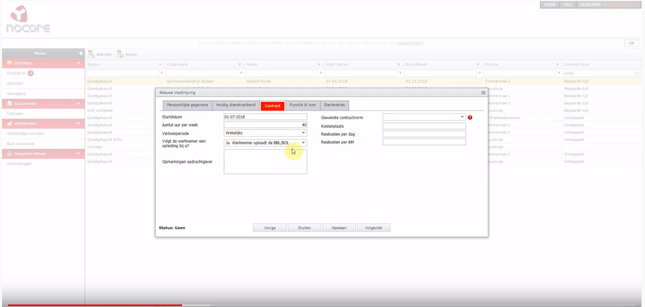 Nocore Flex screenshot: Nocore Flex contract creation