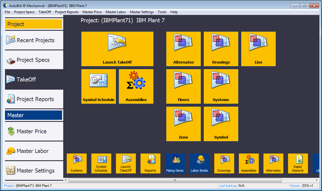 Trimble AutoBid screenshot: AutoBid Mechanical project
