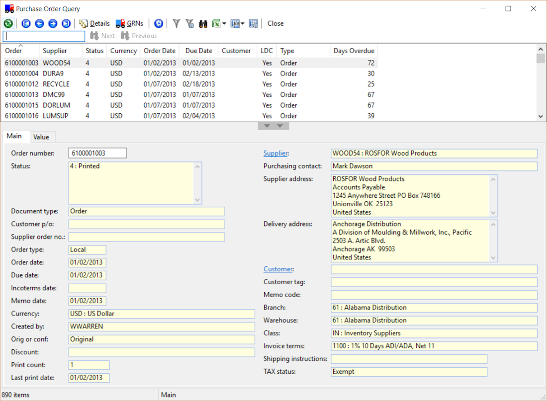 Aquilon ERP Software - Users can capture and respond to purchase order queries using the tool