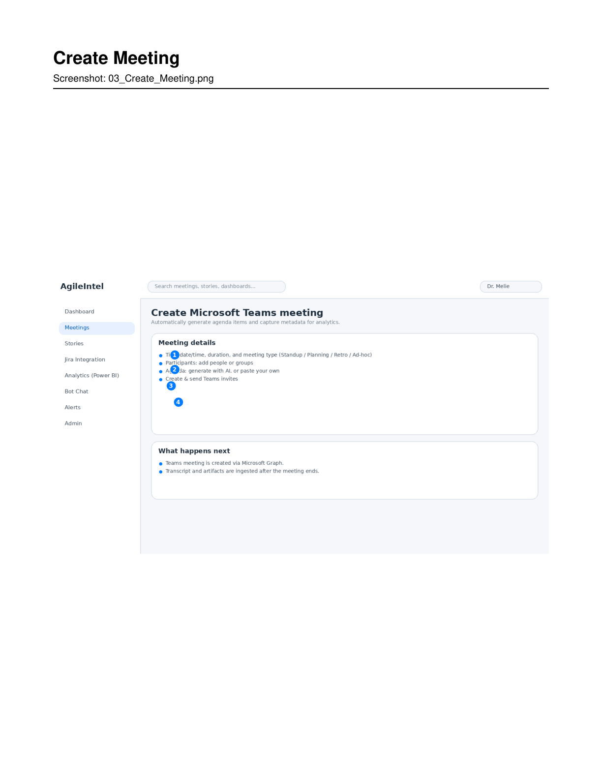Agile Intel screenshot: Agile Intel create meeting
