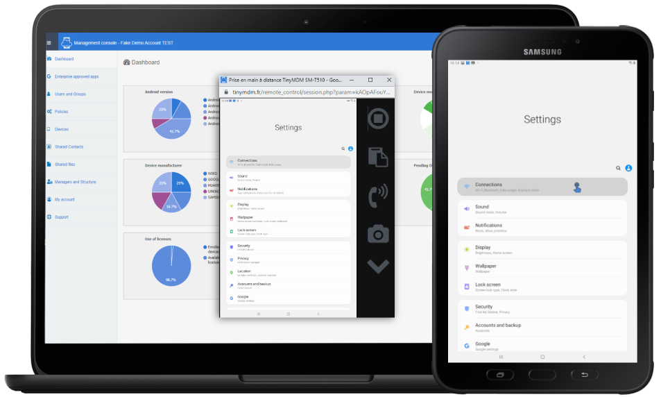 REMOTE CONTROL: Take remote control of enrolled Android devices to quickly assist your teams and achieve maximum operational efficiency.